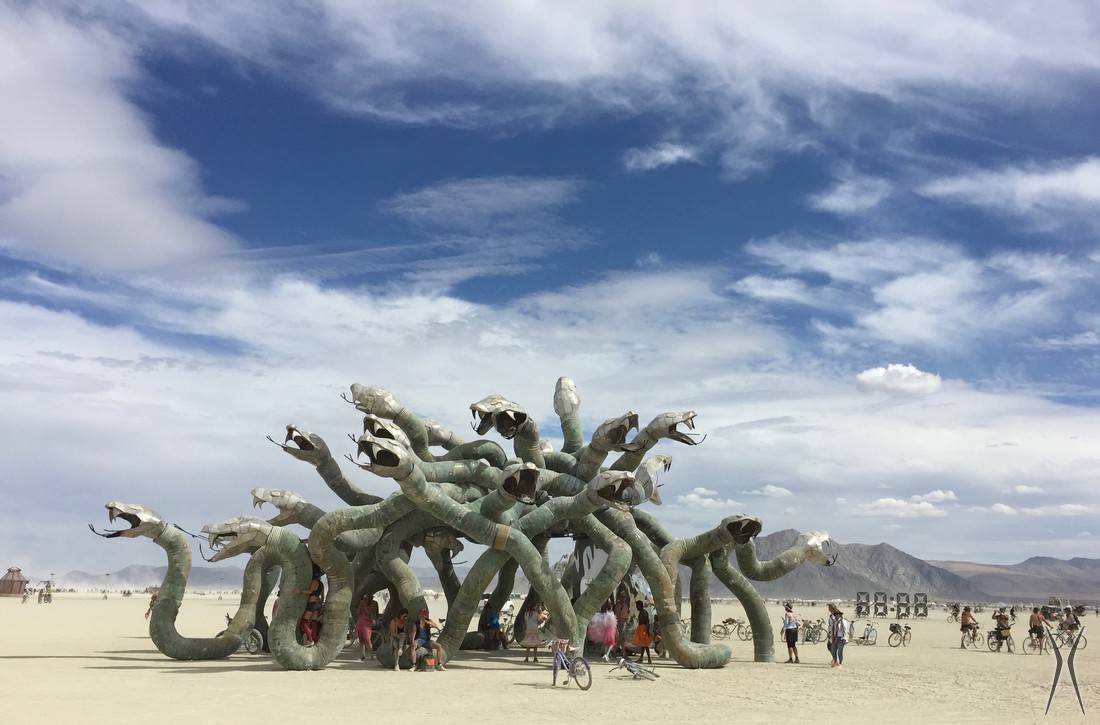 lady bee Burning Man Snakes sculpture